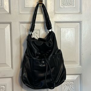 Zara Collections Black Quilted Feel Bucket Bag With Toggle Closure